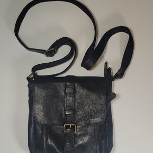 Biker Babe Black Pebble Leather Crossbody Bag